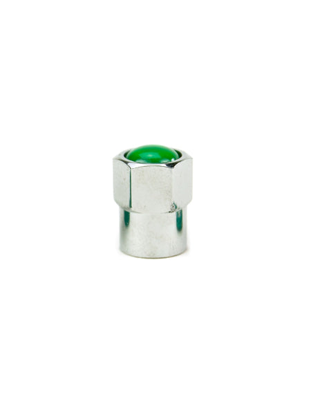 Chrome Hex Valve Cap with Green Top